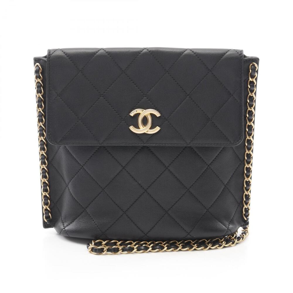 Chanel Matelasse Shoulder Bag Lambskin Sheepskin Leather Black